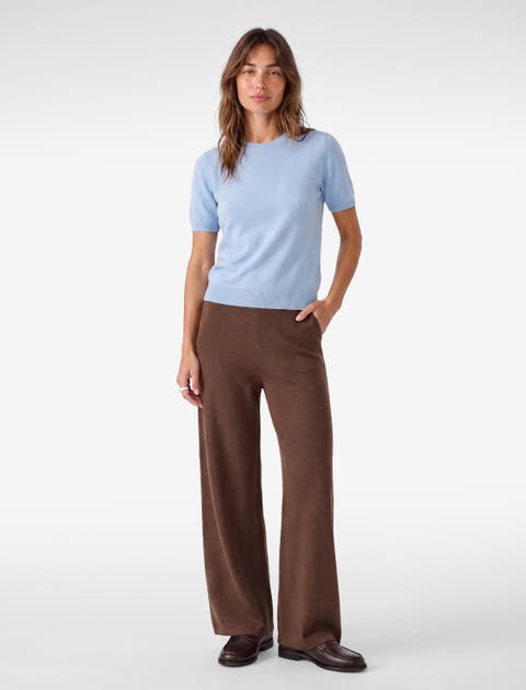 High Rise Wool Blend Knit Trousers