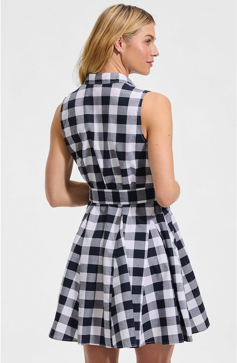 Lands' End Poplin Button Front Dress with Godets, Alternate, color, Radiant Navy Gingham