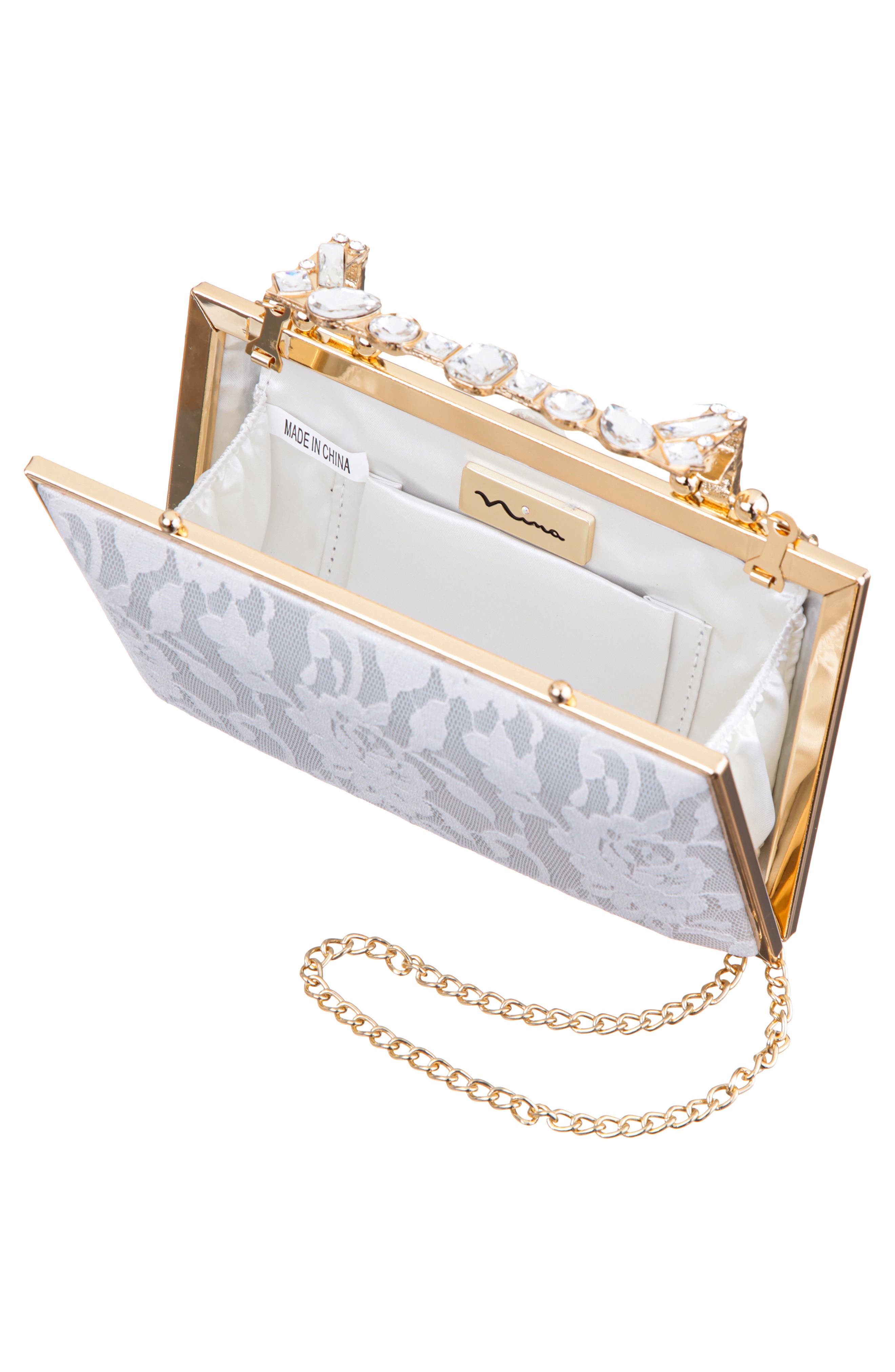 Boujee Crystal Lace Clutch, Alternate, color, IVORY