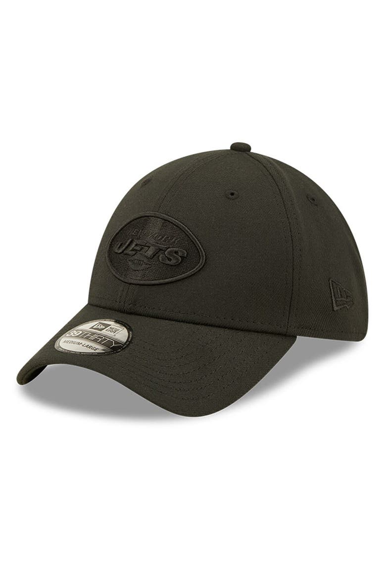 Men's New Era New York Jets Black On Black 39THIRTY Flex Hat, Main, color, Black