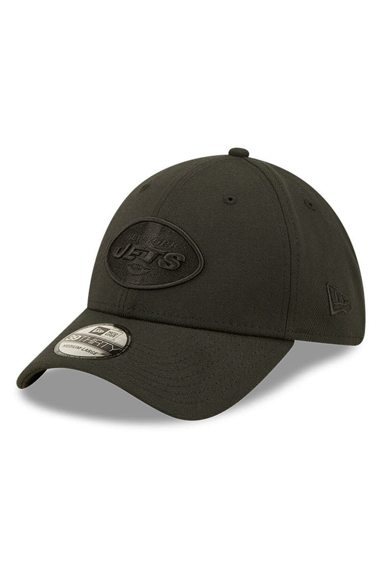 New Era Men's New Era New York Jets Black On Black 39THIRTY Flex Hat, Main, color, Black