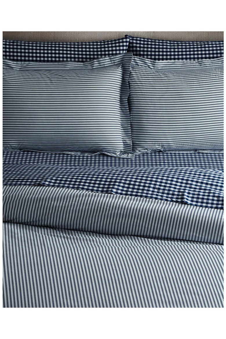 French Ticking Cotton Percale Duvet Cover & Shams Set, Alternate, color, NAVY