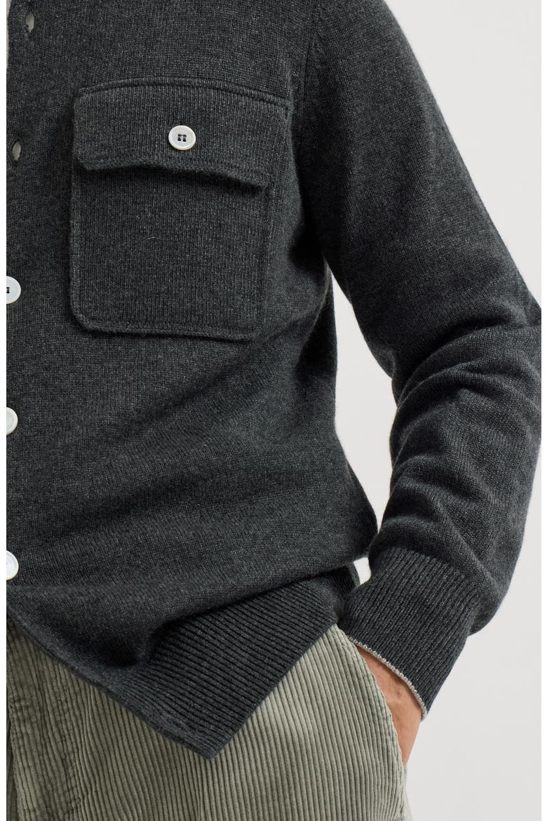 Cashmere shirt-style cardigan with chest pockets, Alternate, color, Stone Grey