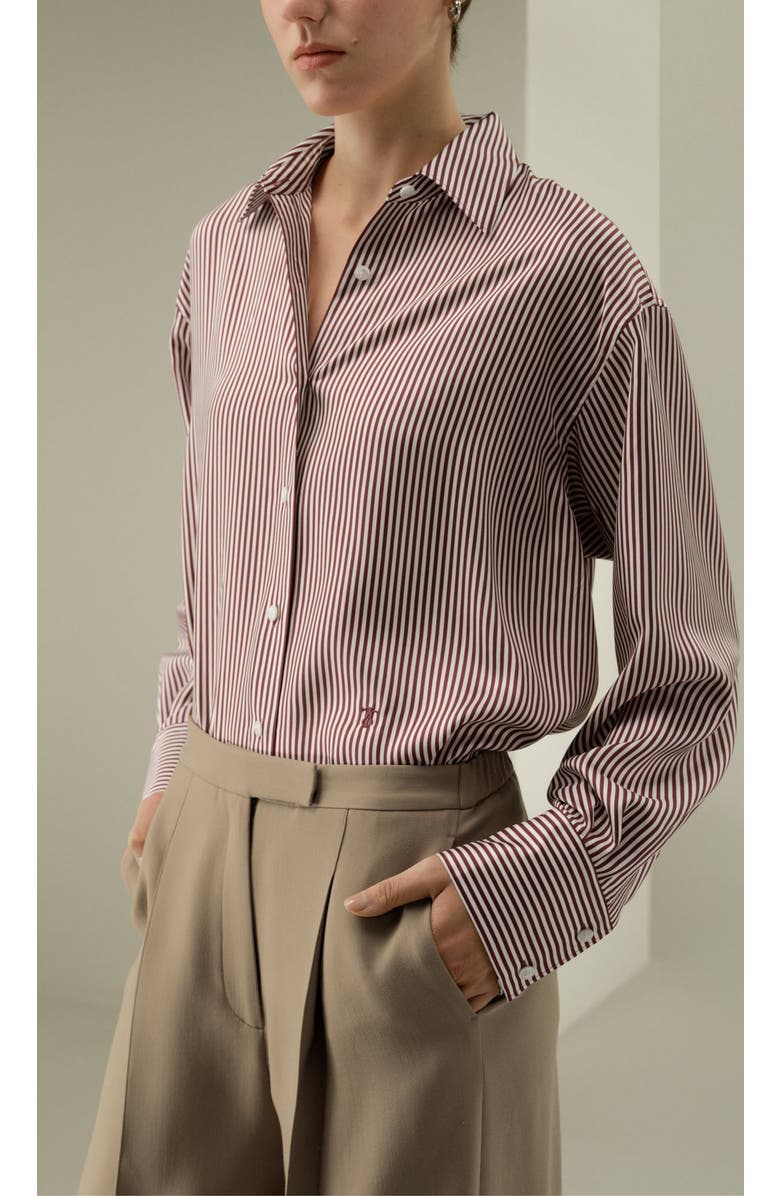 Lilysilk Women's Ancora Red Oversized Striped Shirt, Alternate, color, Red-White Pinstripes