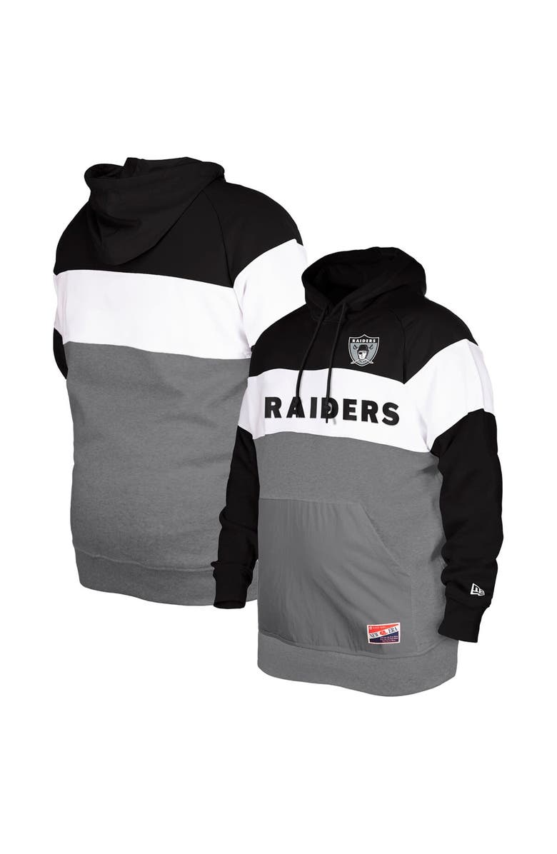 New Era Men's New Era Black Oakland Raiders Big & Tall Throwback Colorblock Pullover Hoodie, Alternate, color, Black