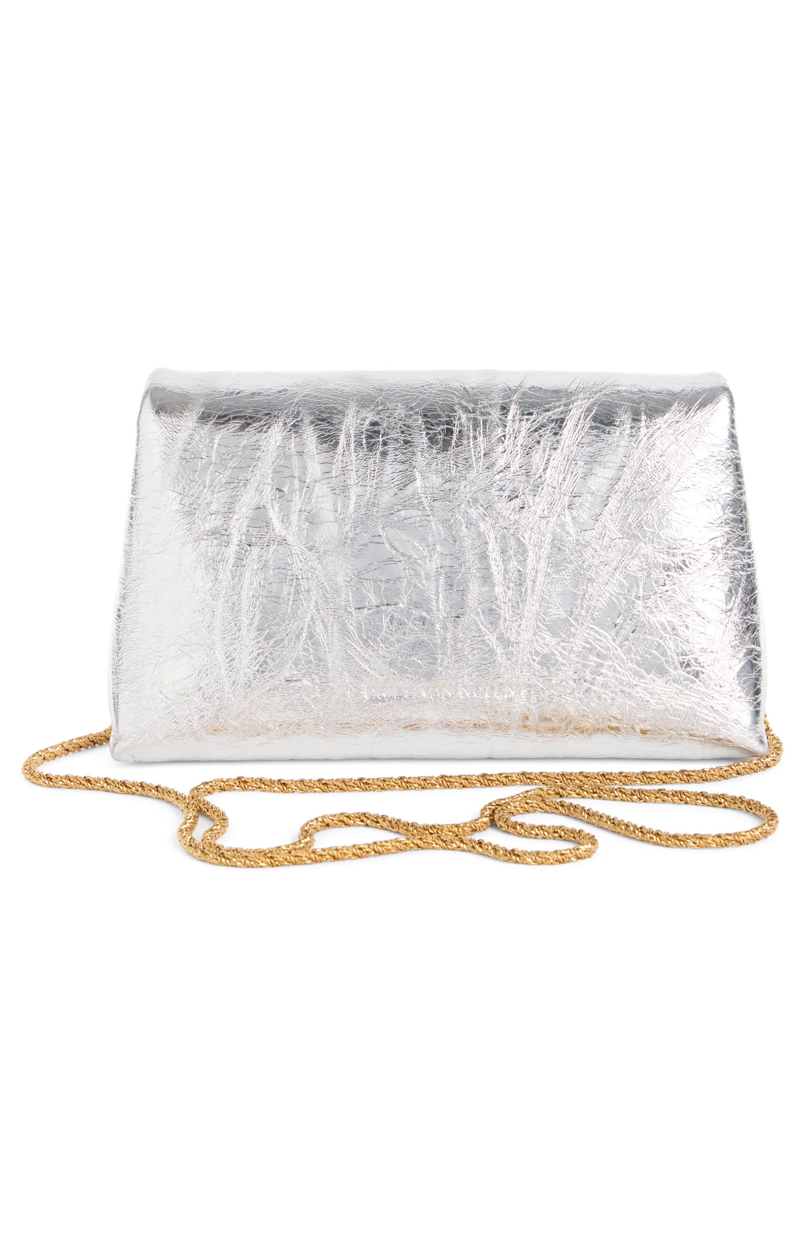 Dries Van Noten Metallic Leather Envelope Clutch, Alternate, color, Silver 952