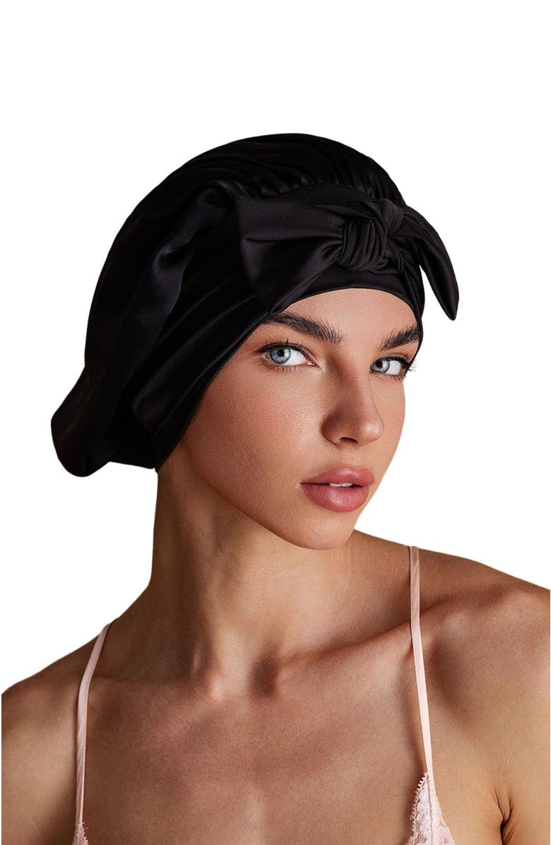 SILKSILKY Pure Silk Bowknot Tie Bonnet, Alternate, color, Black