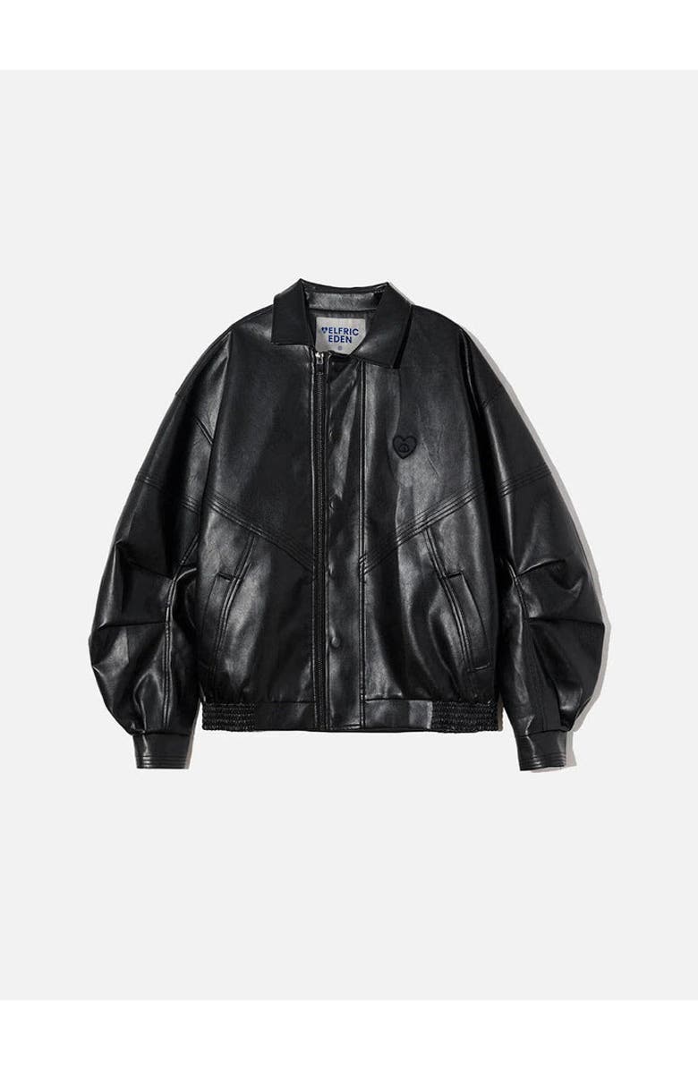 AELFRIC EDEN Zip Up Ruched Leather Jacket, Alternate, color, Black