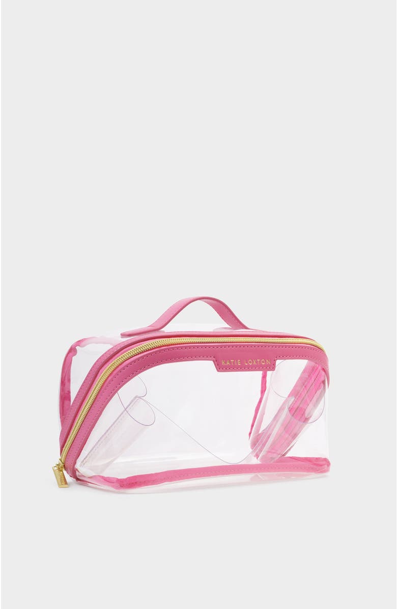 Katie Loxton Medium Clear Fold-Out Wash Bag, Alternate, color, Sugar Pink