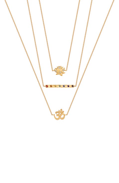 Aligned in Serenity - Lotus OM Chakra Bar Triple Layer Necklace