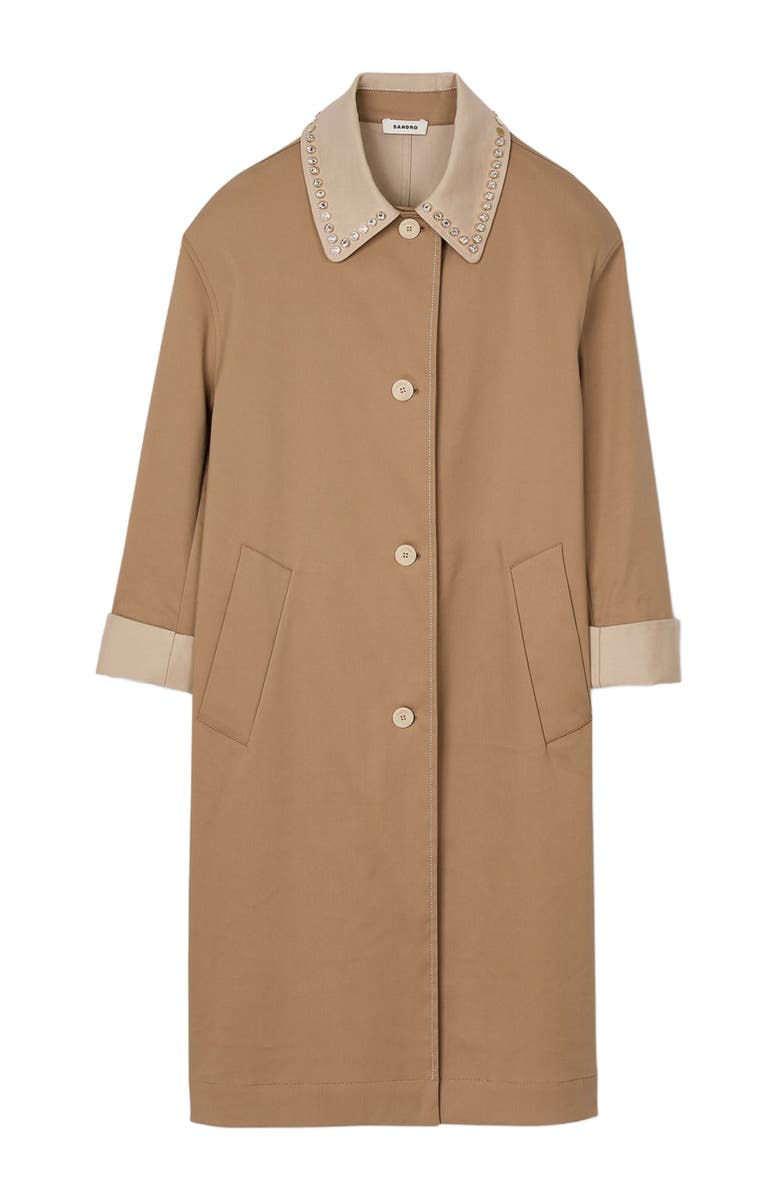 SANDRO Trench coat with rhinestone collar, Alternate, color, 