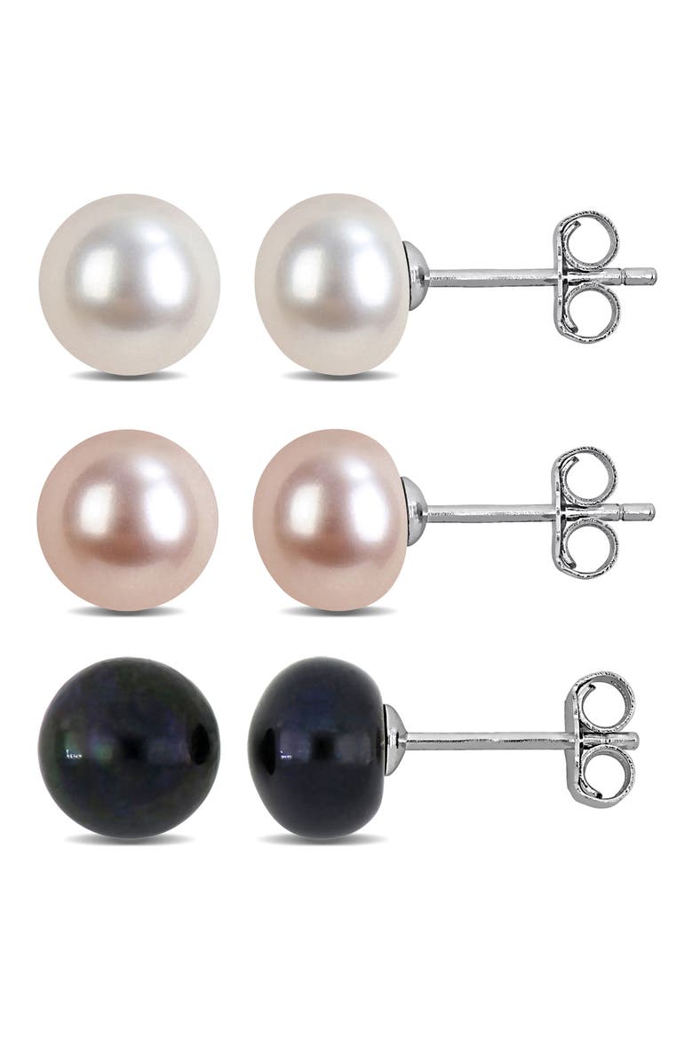 Set of 3 Cultured Freshwater Pearl Stud Earrings, Main, color, PINK MULTI