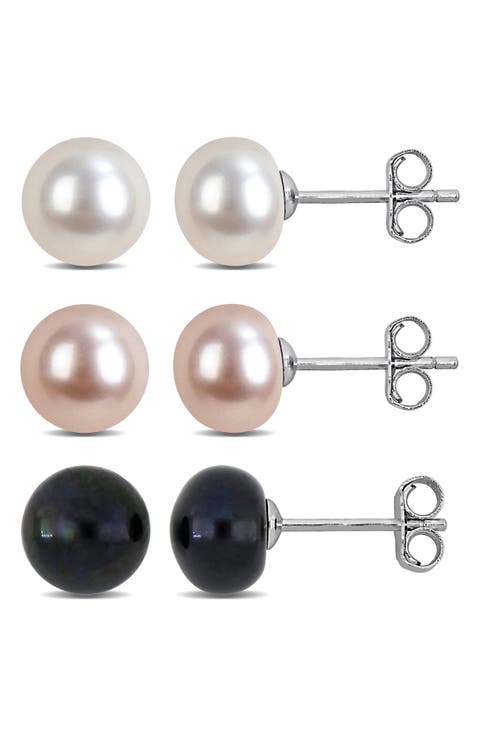 Set of 3 Cultured Freshwater Pearl Stud Earrings