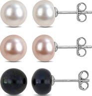 DELMAR Set of 3 Cultured Freshwater Pearl Stud Earrings