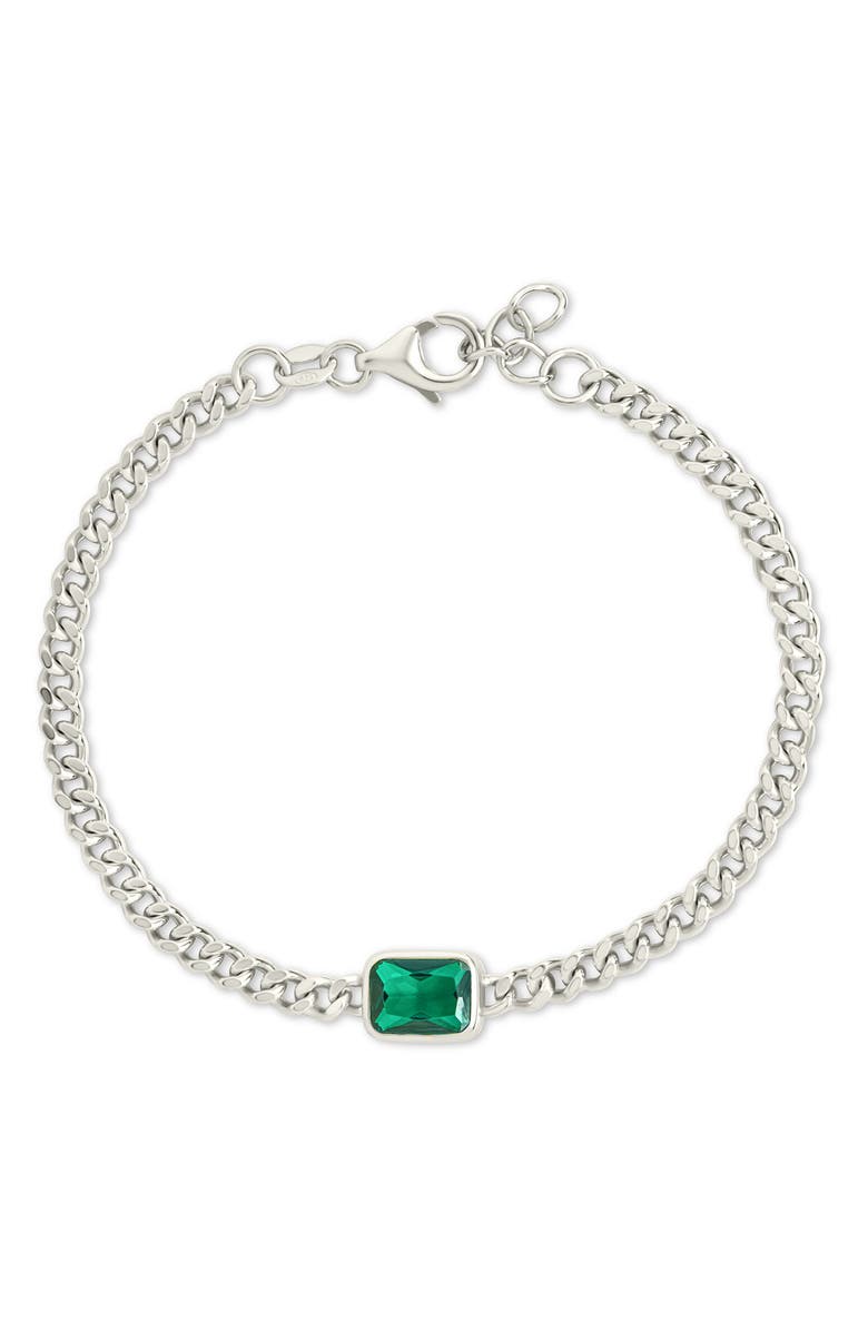 Sterling Forever Tali Crystal Curb Chain Bracelet, Main, color, Silver