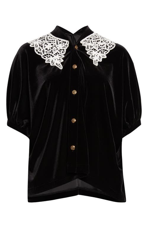 Junya Watanabe Lace Trim Velour Cardigan In Black