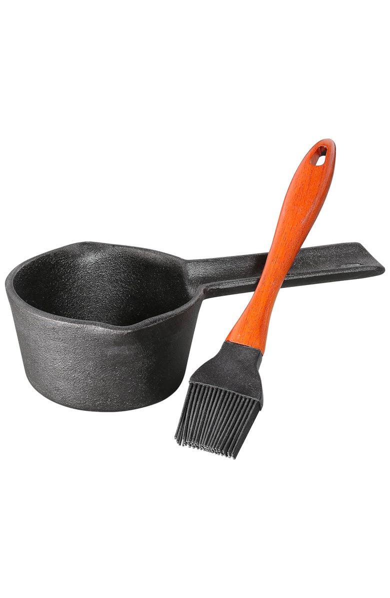 Kuchenprofi Cast Iron Basting Set W/ Saucepan & Brush, 0.4qt, Main, color, Black