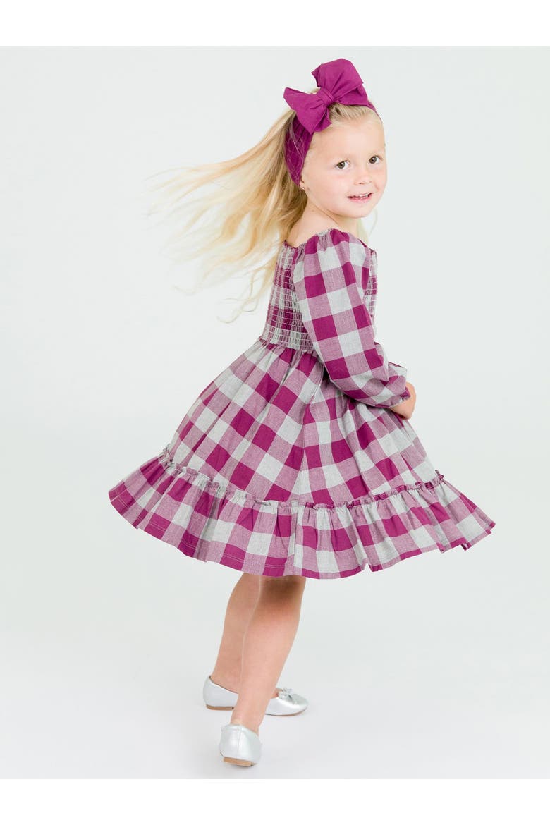 Girls Long Sleeve Smocked Ruffle Hem Dress, Alternate, color, Hartford Plaid