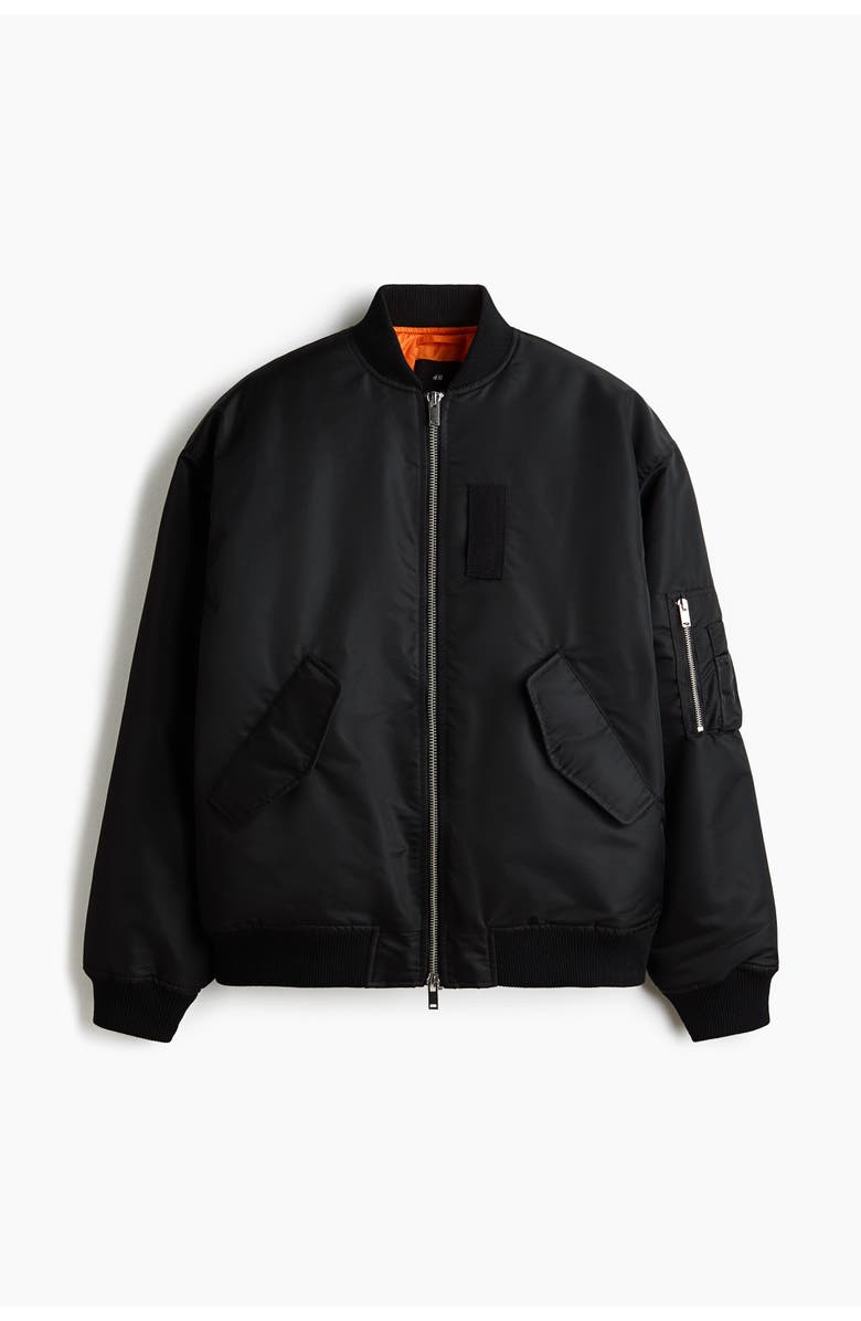 H&M Padded Bomber Jacket, Alternate, color, Black
