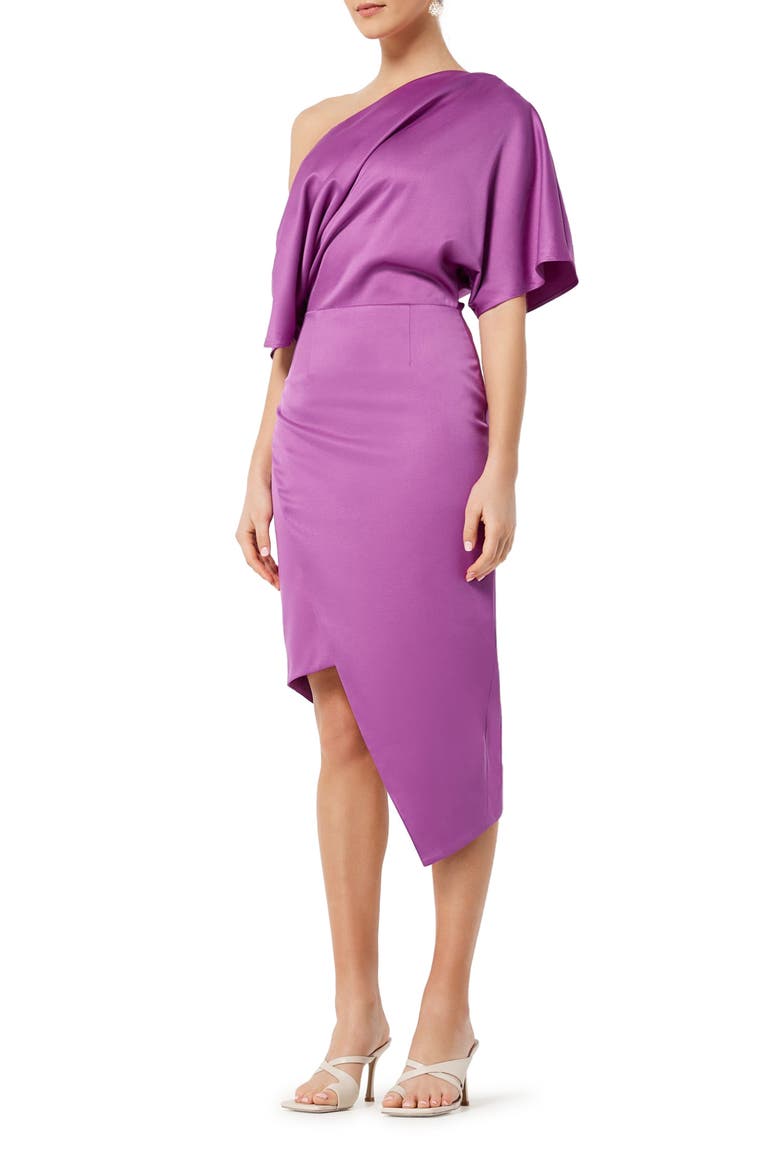 Carson One-Shoulder Satin Dress, Alternate, color, ORCHID