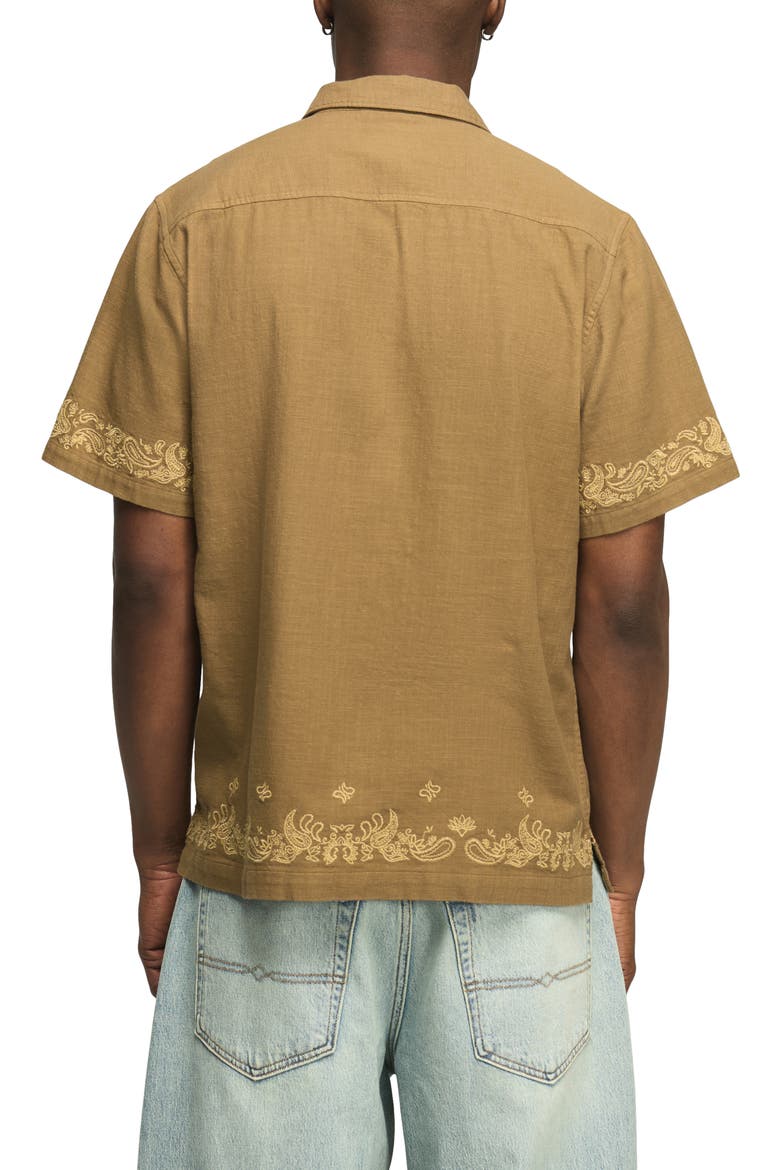 Embroidered Paisley Camp Shirt, Alternate, color, KANGAROO