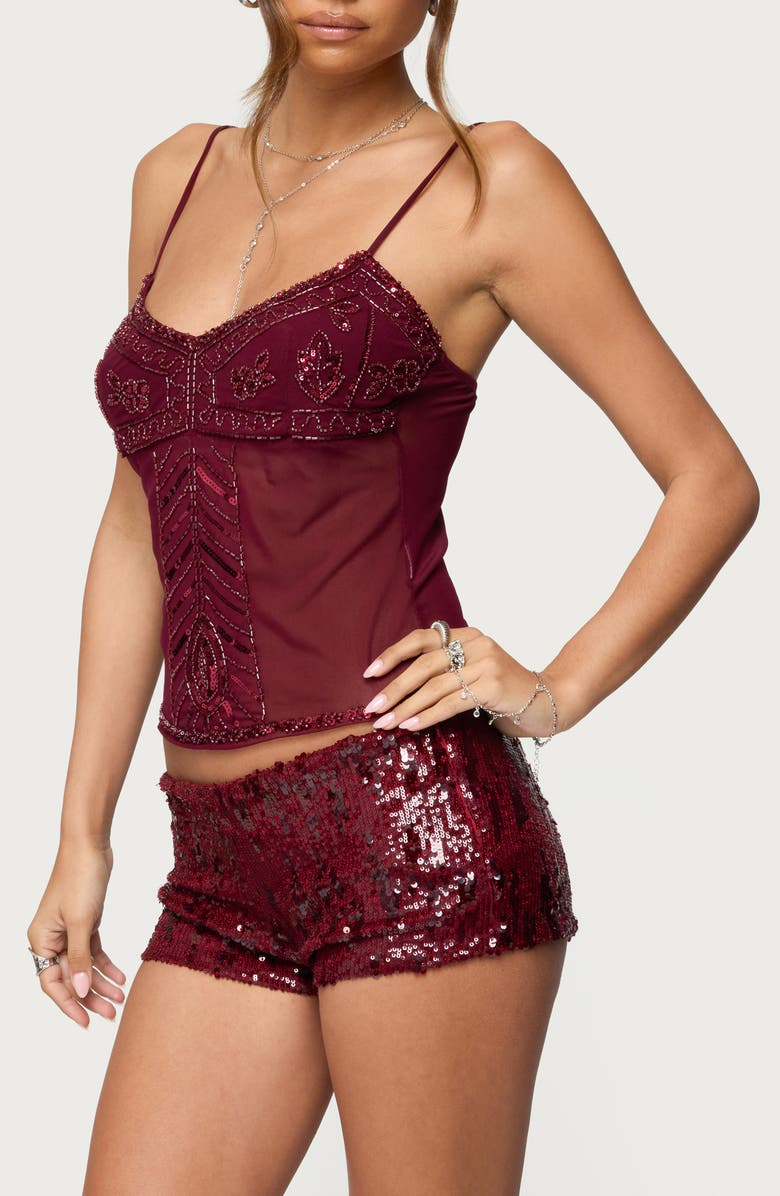 EDIKTED Azelia Bead & Sequin Camisole, Alternate, color, Burgundy