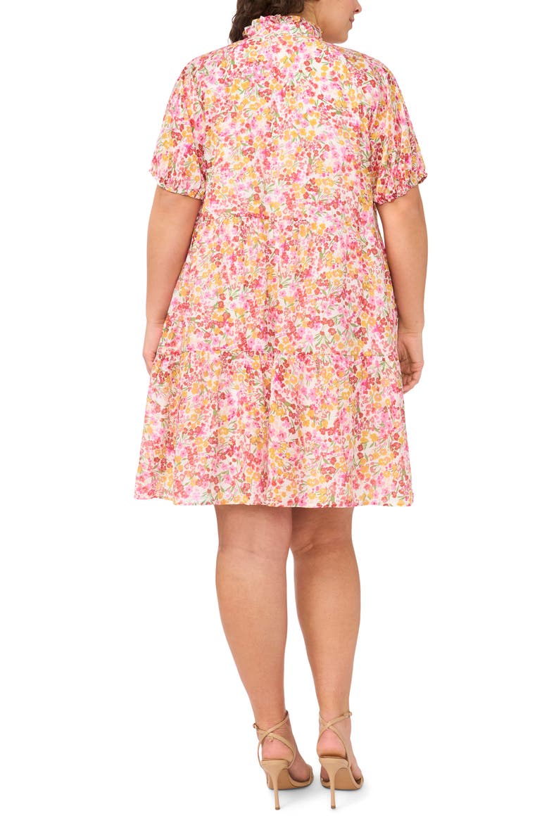 Floral Tiered Ruffle Neck Cotton Dress, Alternate, color, NEW IVORY/ PINK MULTI