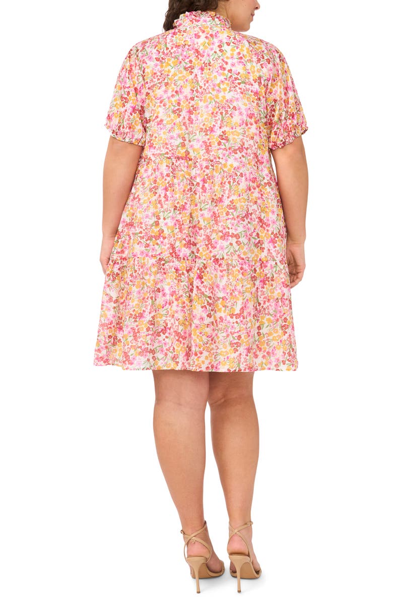 CeCe Floral Tiered Ruffle Neck Cotton Dress, Alternate, color, New Ivory/ Pink Multi