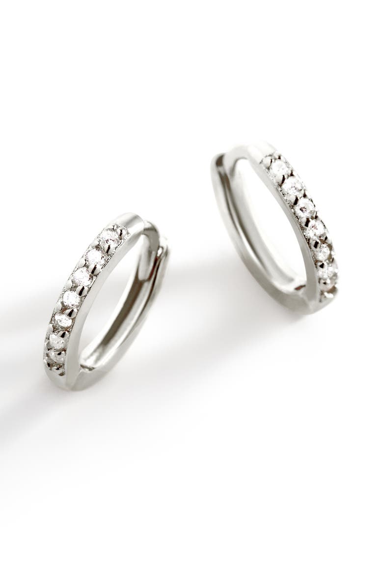 Pave Huggie Hoop Earrings, Main, color, 925 Sterling Silver