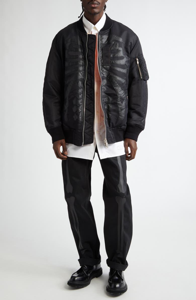 TAKAHIROMIYASHITA TheSoloist. Bone Appliqué Nylon Flight Jacket, Alternate, color, 