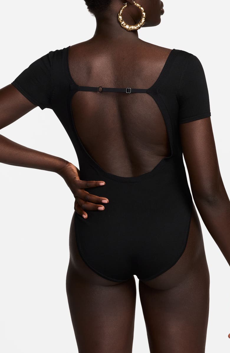 Nike Short Sleeve Rib Sweater Bodysuit, Alternate, color, Black/ Black/ Black