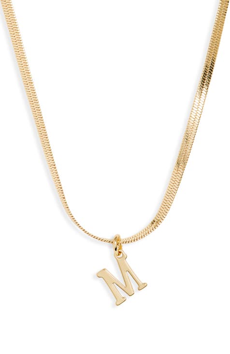 Herringbone Chain Initial Pendant Necklace