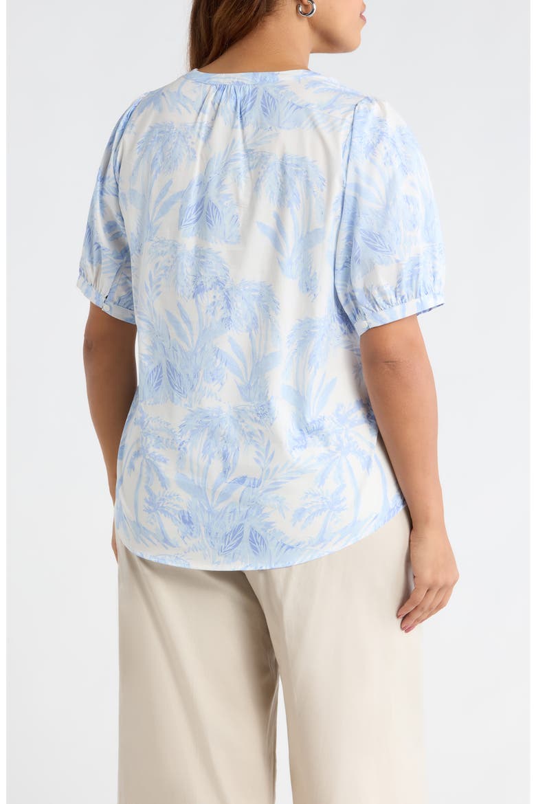Poly Leaf Neli Puff Sleeve Cotton Top, Alternate, color, BLUES-WHT-MUL