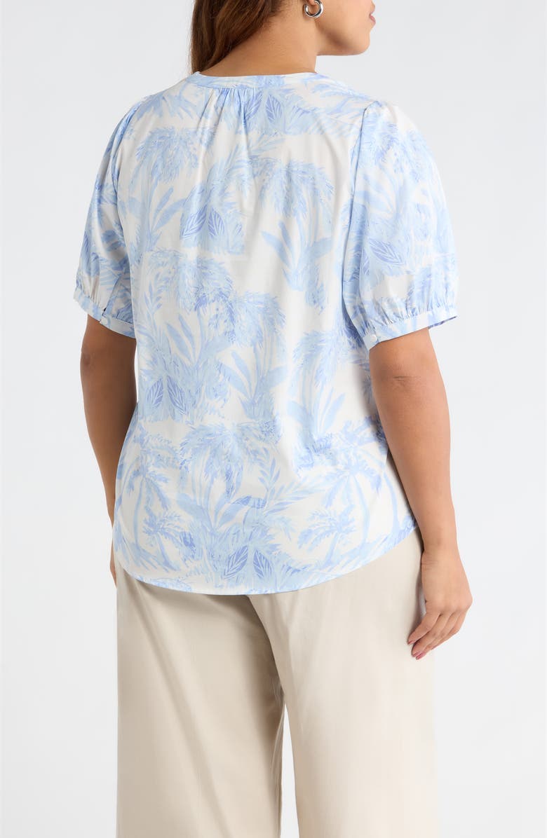 SUGARLIPS Poly Leaf Neli Puff Sleeve Cotton Top, Alternate, color, Blues-Wht-Mul