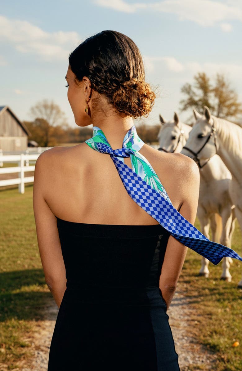 Jessie Zhao New York Silk Skinny Scarf Jungle Party, Alternate, color, Blue