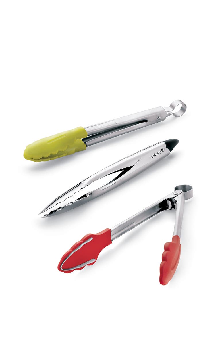 CUISIPRO 9.5 Inch Stainless Steel Locking Tempo Tongs, Alternate, color, Silver