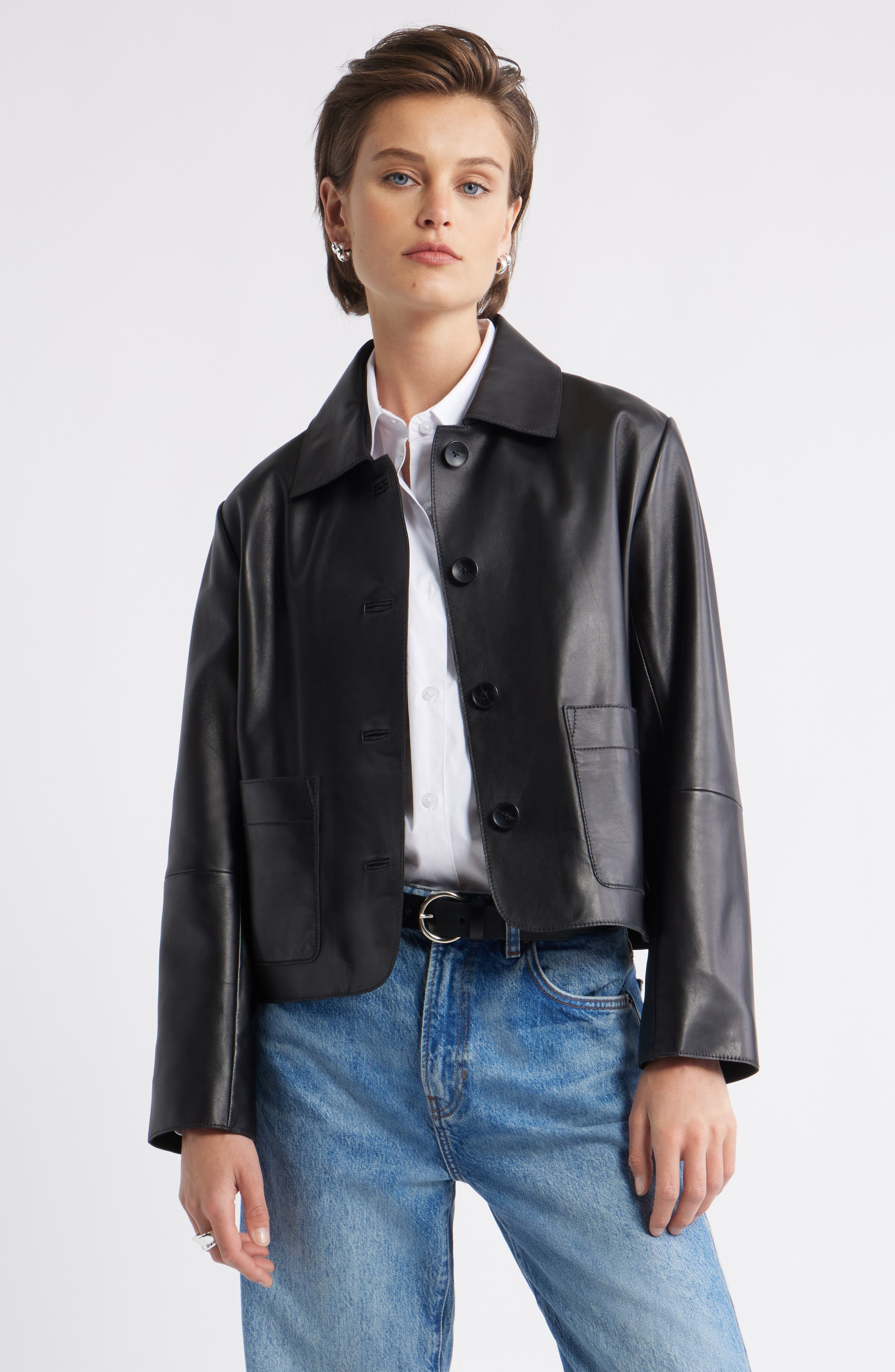 Nordstrom Crop Leather Jacket