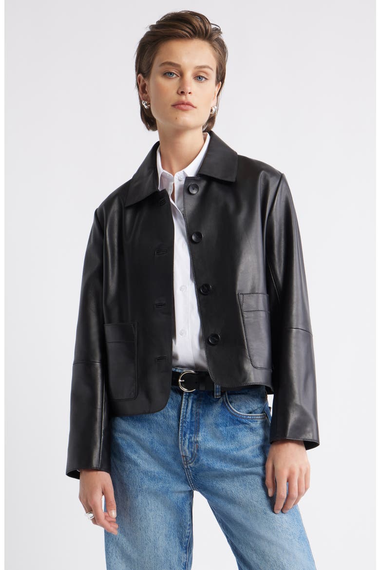 Crop Leather Jacket, Main, color, BLACK