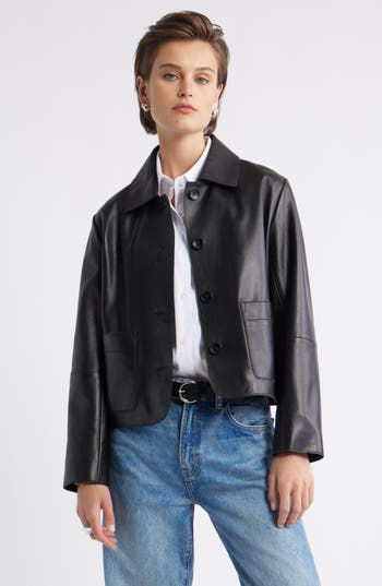 Nordstrom Crop Leather Jacket In Black