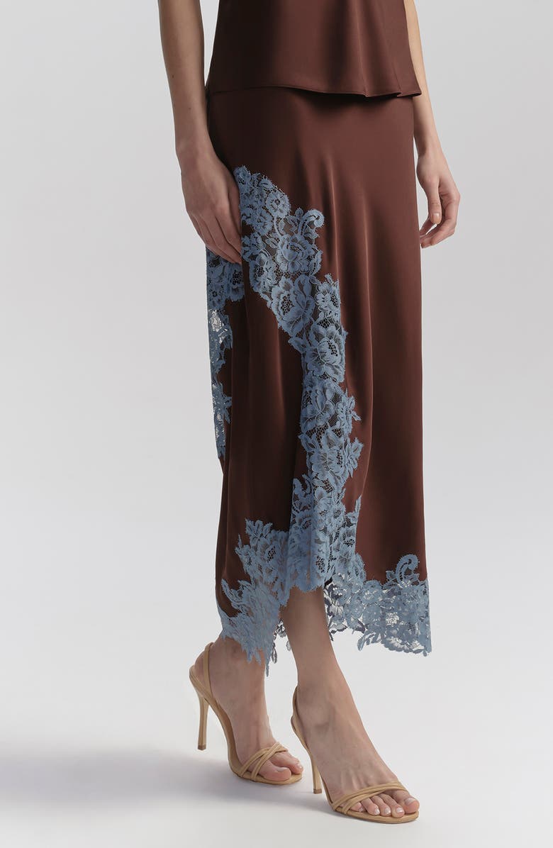 A.L.C. Olivia Lace Trim Asymmetric Satin Maxi Skirt, Alternate, color, Ganache/ French Blue