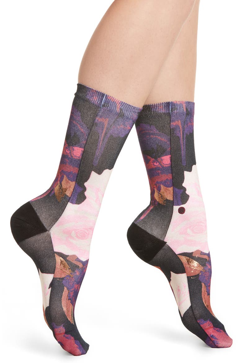 Delilah Crew Socks, Main, color, BLACK