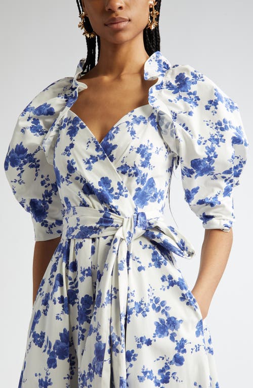 Carolina Herrera Belted Puff-sleeve Stretch-cotton Midi Dress