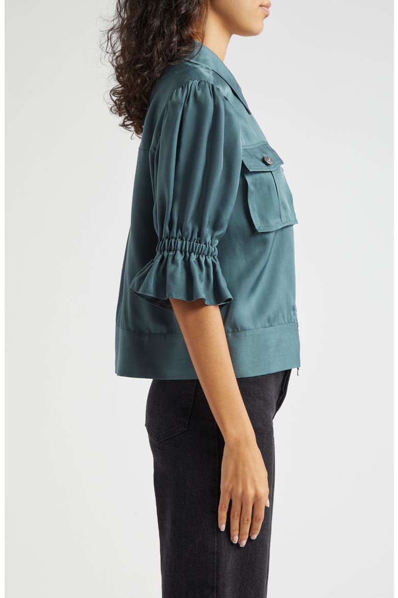 Holly Ruffle Sleeve Jacket, Alternate, color, GREEN ONYX