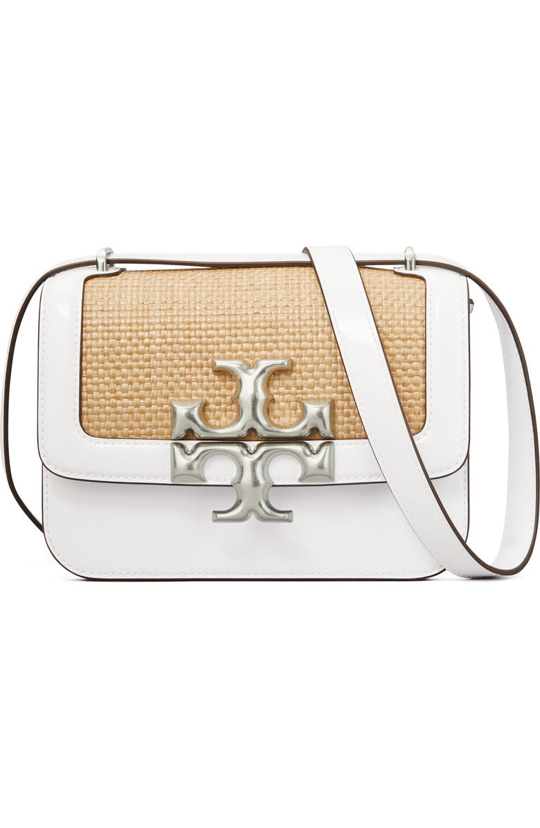 Tory Burch Eleanor Small Woven Straw & Leather Shoulder Bag, Main, color,
