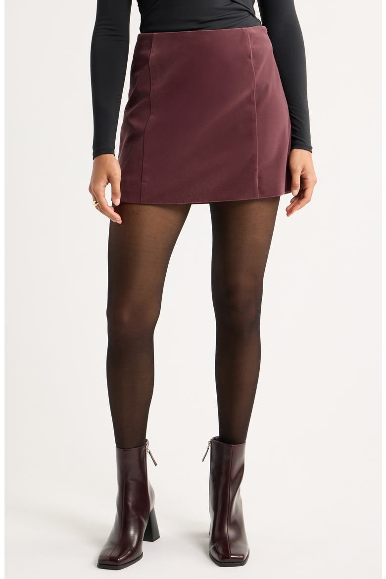 Velvet Miniskirt, Main, color, BURGUNDY FUDGE