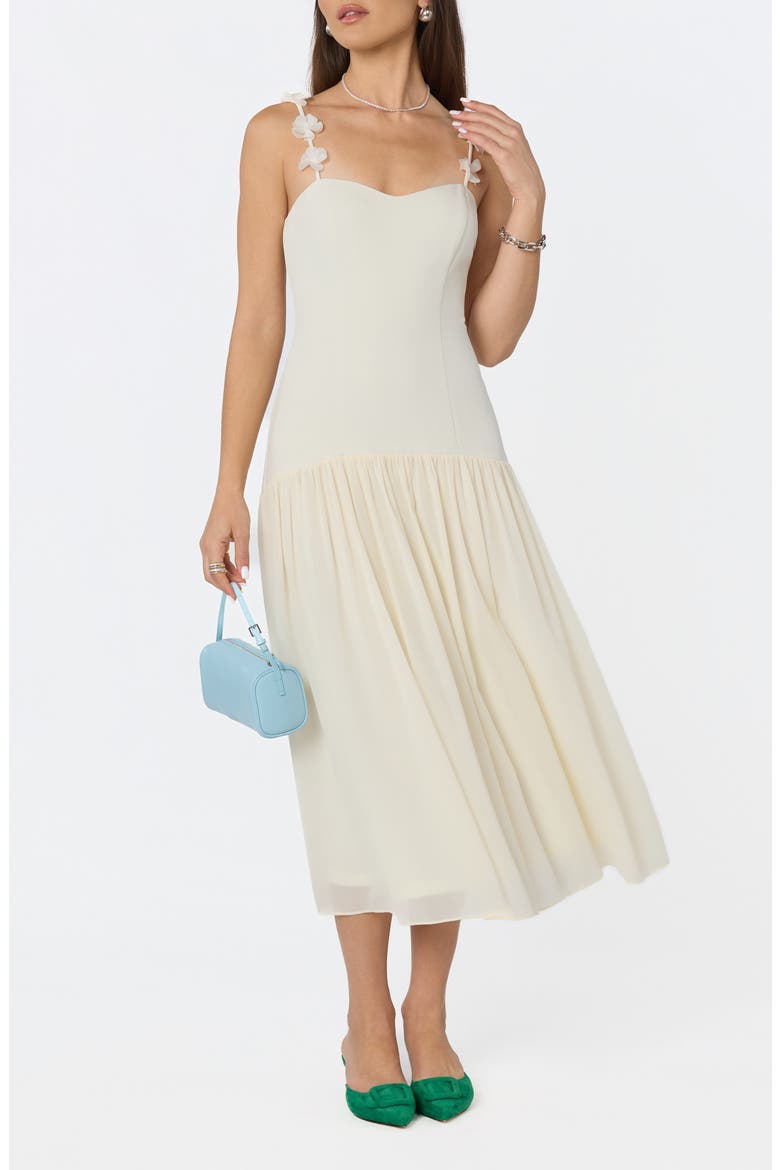 Amia Floral Mixed Media Party Dress, Alternate, color, CREAM