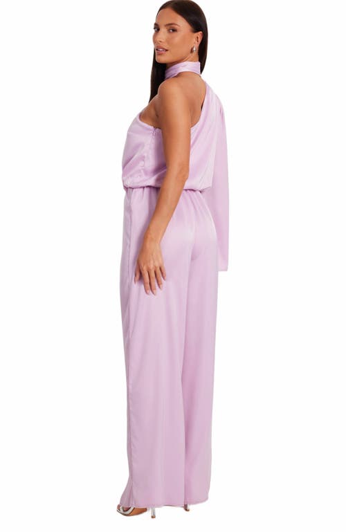 Quiz One Sleeved Satin Jumpsuit With Scarf Detail In Lilac