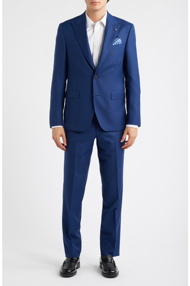 Engel Medium Blue Peak Lapel Wool Suit, Main, color, BLUE