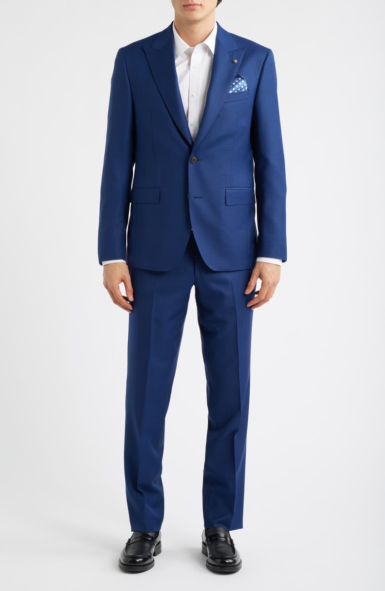 Jack Victor Engel Medium Blue Peak Lapel Wool Suit, Main, color, Blue