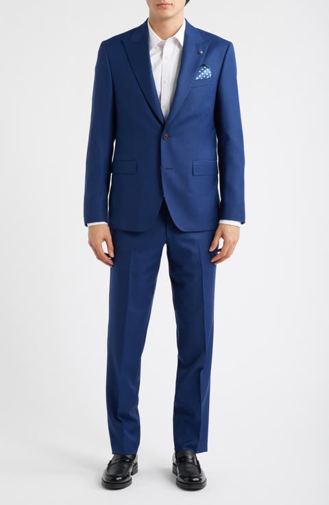 Engel Medium Blue Peak Lapel Wool Suit